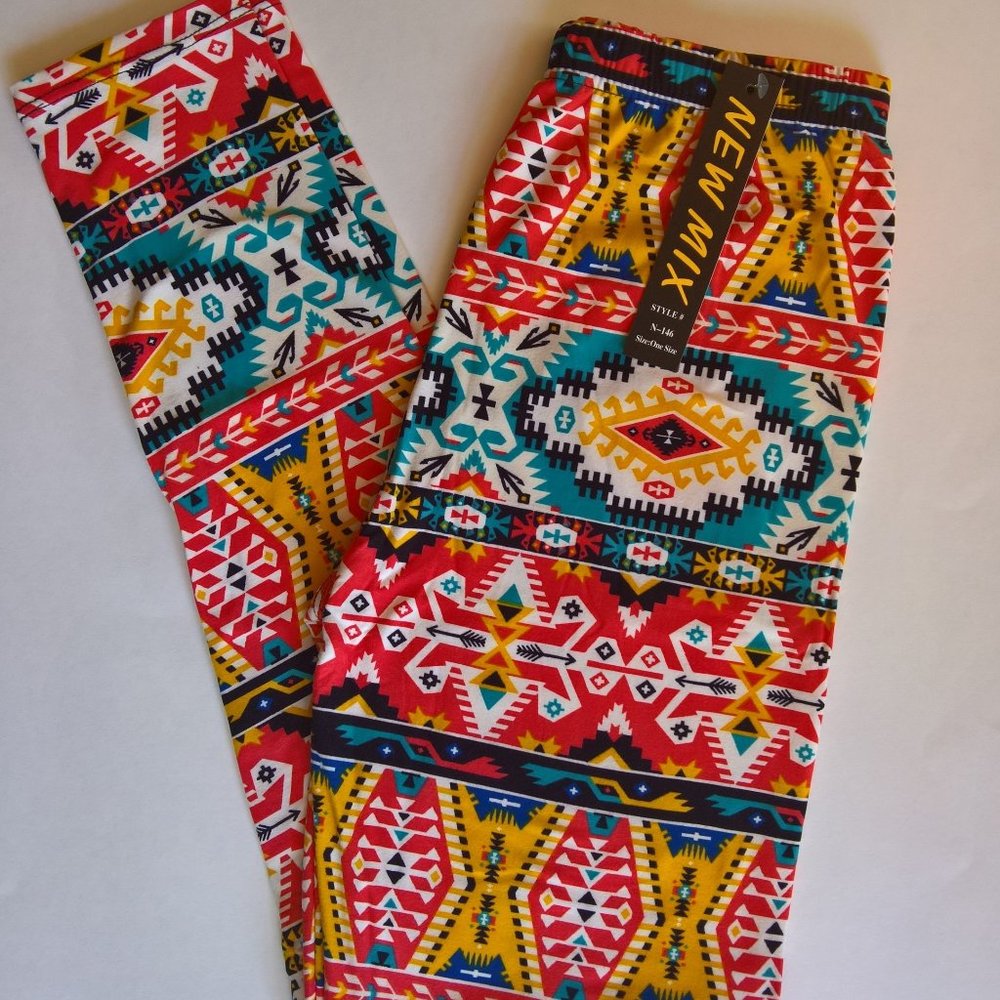 Orange Pink Blue Aztec Print Leggings size 2-12